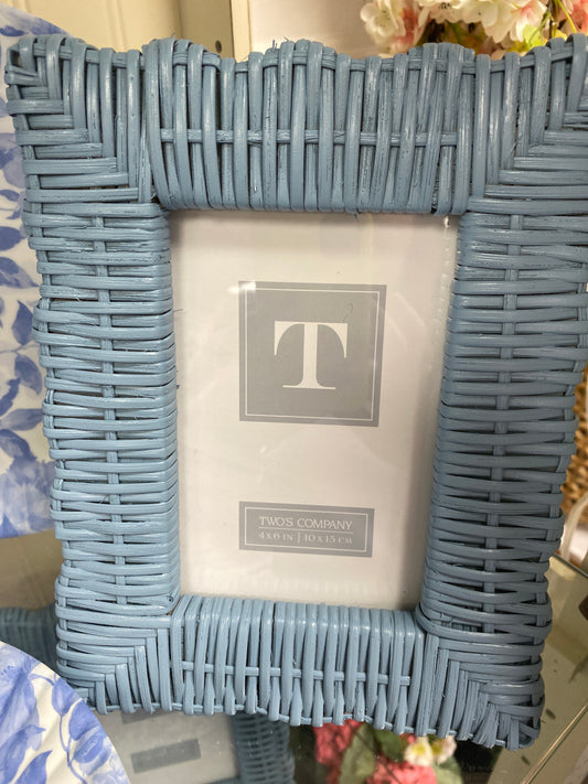 Blue wicker weave photo frame