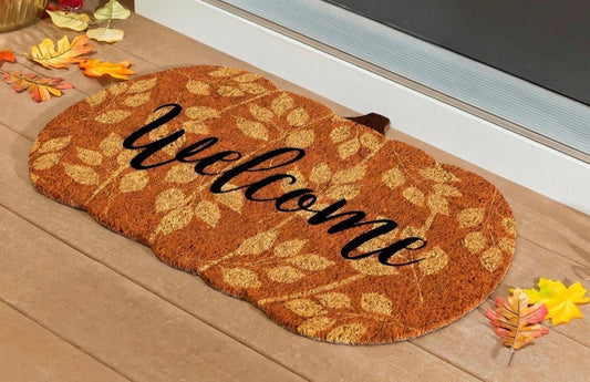 Harvest Blossoms Floral Pumpkins Shaped Coir Mat