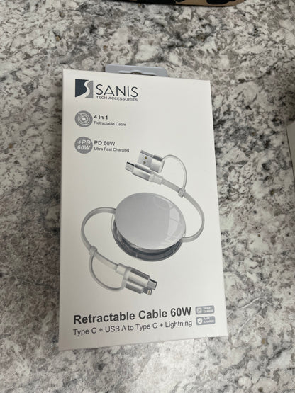 60w USB+type c to type c+ lighting retractable cable
