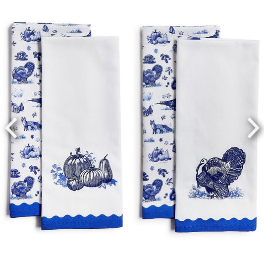 Falling for Blue Toile Set of 2 Dish Towels
