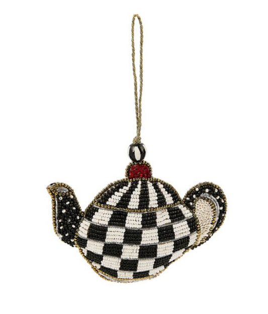 courtly check teapot beaded ornament