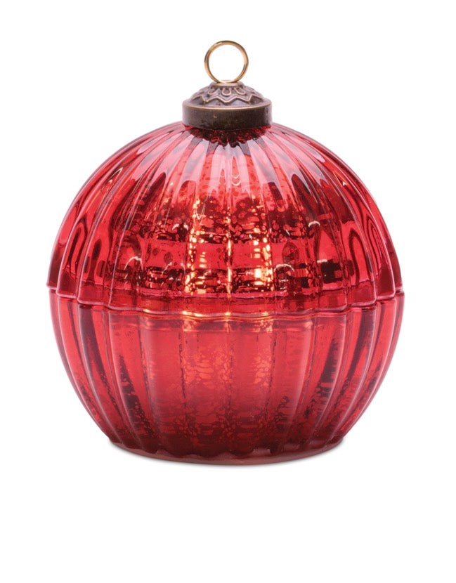 GLASS LED ORNAMENT CANDLE 4"D X 4.25"H