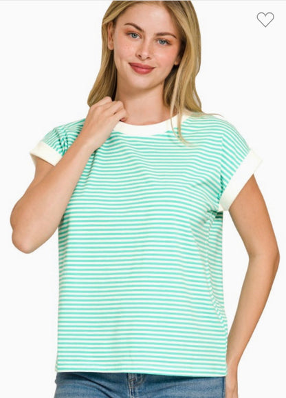 Stripe contrast trim rib banded top