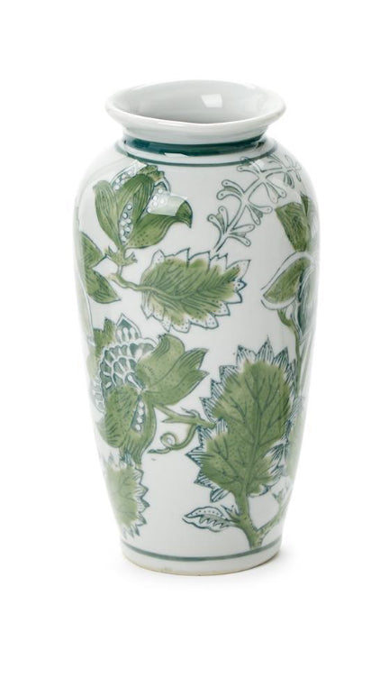 Primrose and Lotus Hand-Painted Green and White Chinoiserie Vases