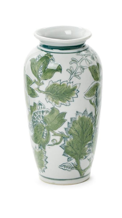 Primrose and Lotus Hand-Painted Green and White Chinoiserie Vases