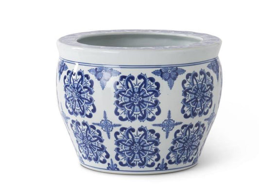 11.75 INCH BLUE & WHITE CHINOISERIE POT