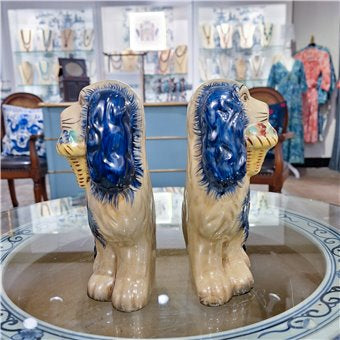 STAFFORDSHIRE FLOWER BASKET DOGS-BLUE -PAIR