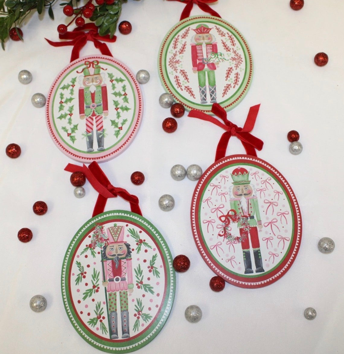 4.5x6" Nutcracker Ornament with Glitter, and Velvet Ribbon