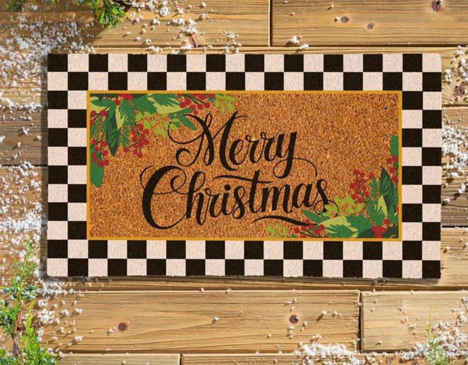 Merry Christmas Holly Coir Mat