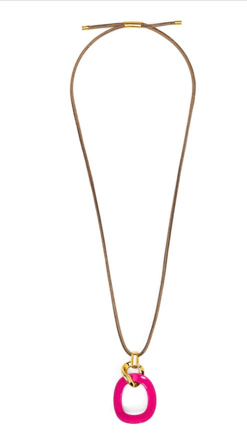 Curved oval pendant long necklace