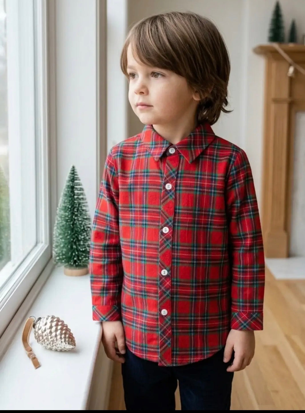 Red and Green Tartan Boy Dress Shirt