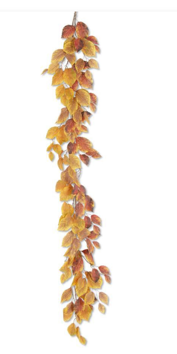 Golden yellow rust  birch leaves garland