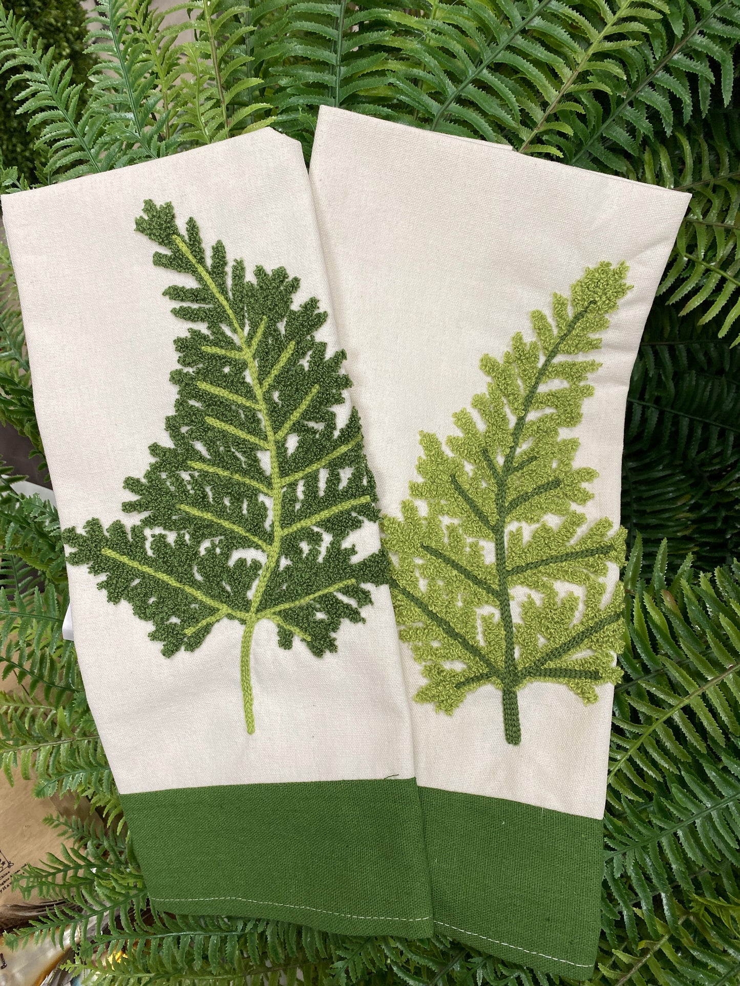 Assorted 28” embroidered fern guest towels