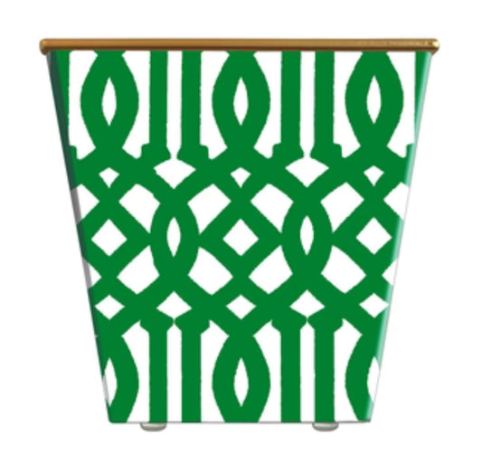 Mini Fretwork Cachepot Candle in Hunter Green and White with Bergamot Fragrance