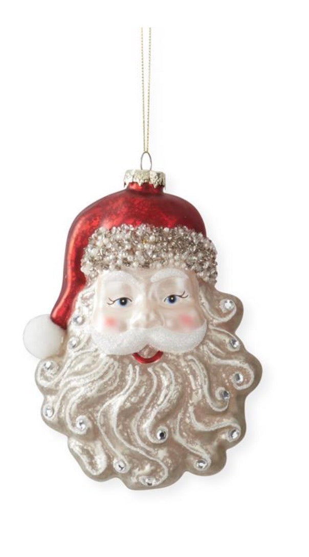 7 Inch Santa Head w/Rhinestones Glass Ornament