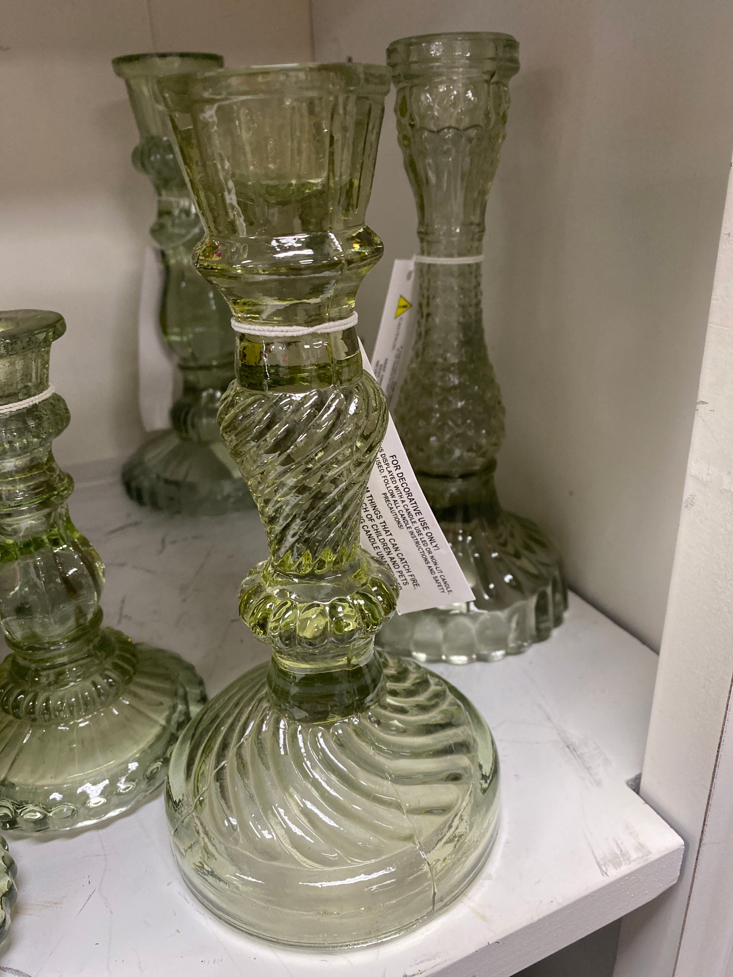 Vintage Green Hobnail Candlesticks