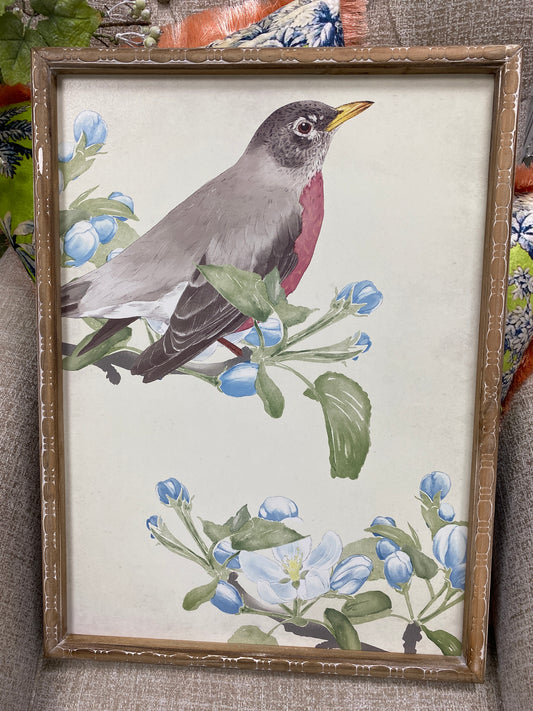 23.5" Robin on Apple Blossom Branch Framed Wall Art