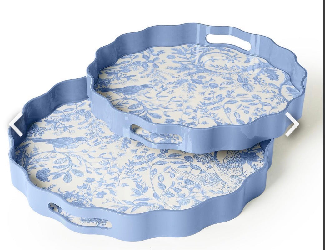 Gilded Cottage Scalloped Lacquered Trays with Cutout Handles
