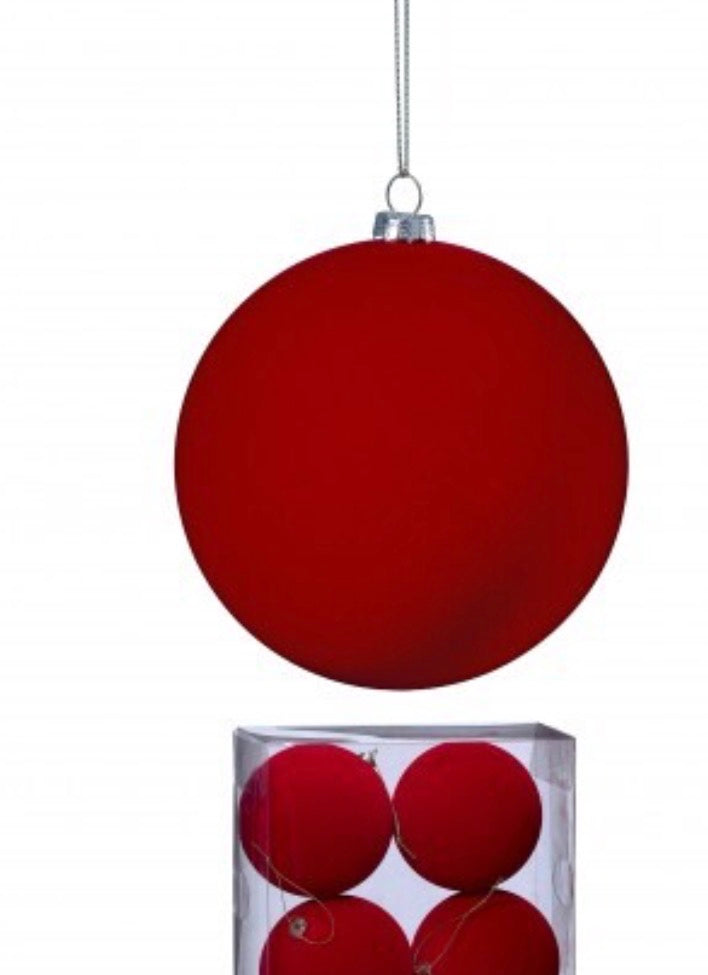 100MM PLSTC FLOCKED BALL ORNAMENT BOX/4
