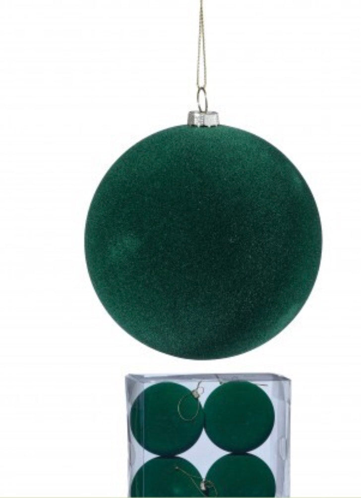 100MM PLSTC FLOCKED BALL ORNAMENT BOX/4