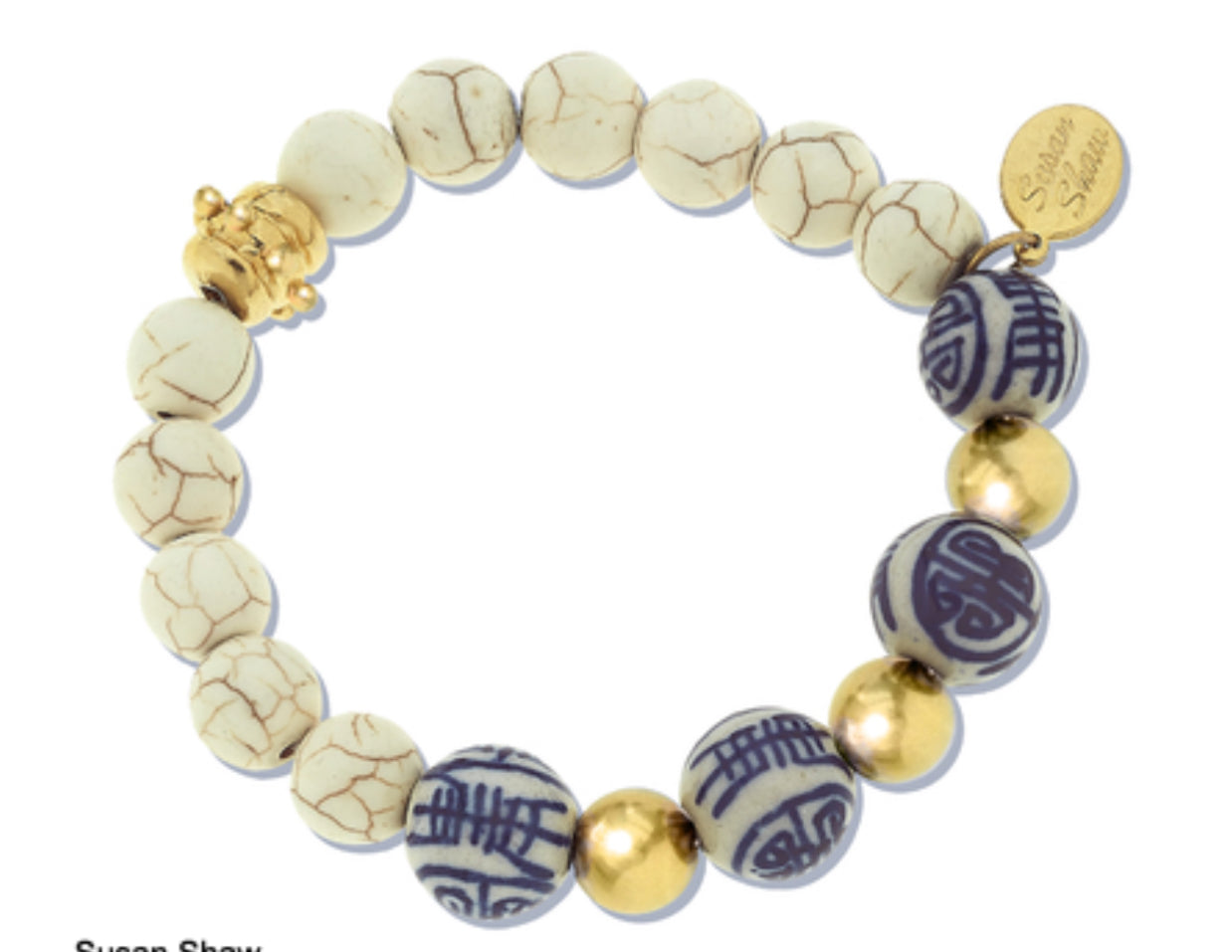 Lapis&blue&white handpainted porcelain stretch bracelet