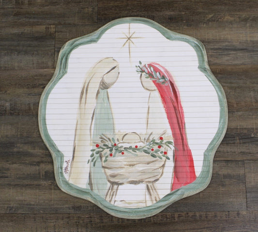 24x26" Scalloped Bamboo Mat, Holy Family
