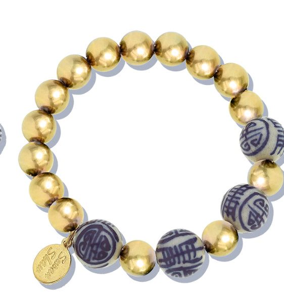 Lapis&blue&white handpainted porcelain stretch bracelet