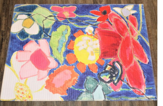 47x35"" Bamboo Mat Abstract Flowers on Teal