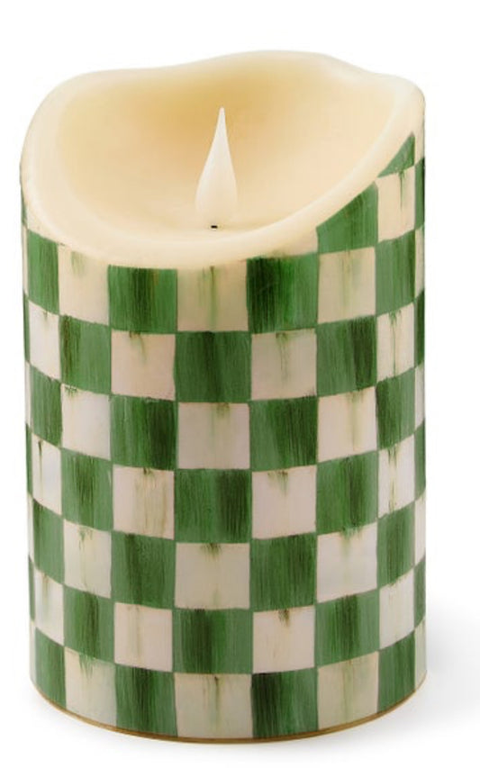 Emerald check 5” flameless pillar candle