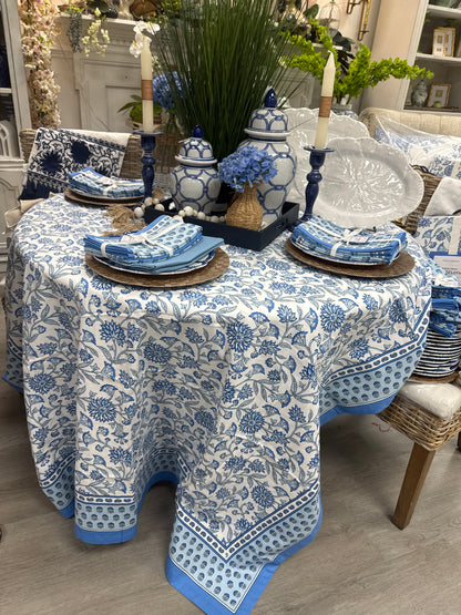 Chinoiserie blue block tablecloth