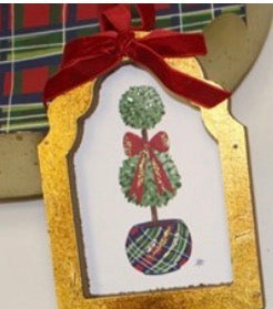 3.5x.5x5" Framed Ornament, Topiaries in Plaid Pots