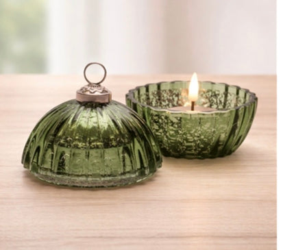 GLASS LED ORNAMENT CANDLE 4"D X 4.25"H