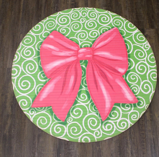 36" Round Bamboo Mat, Pink Bow