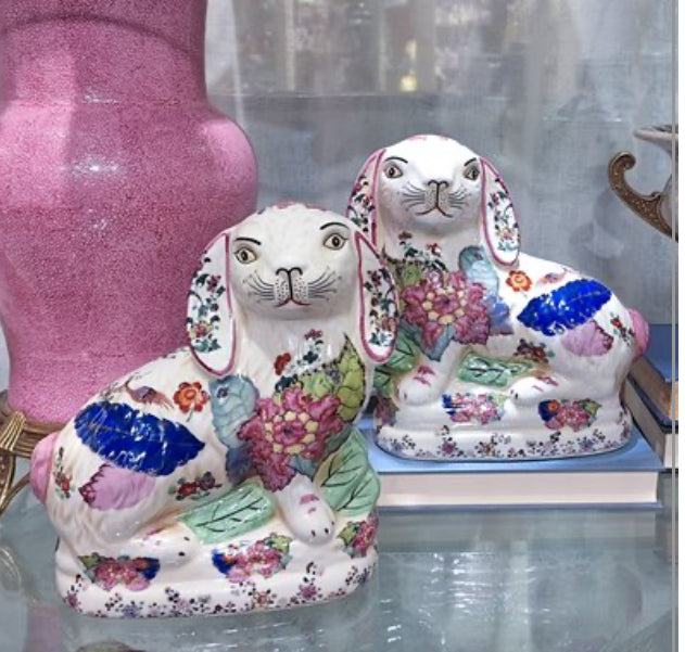 STAFFORDSHIRE BUNNY HARES- TOBACCO LEAF - PAIR