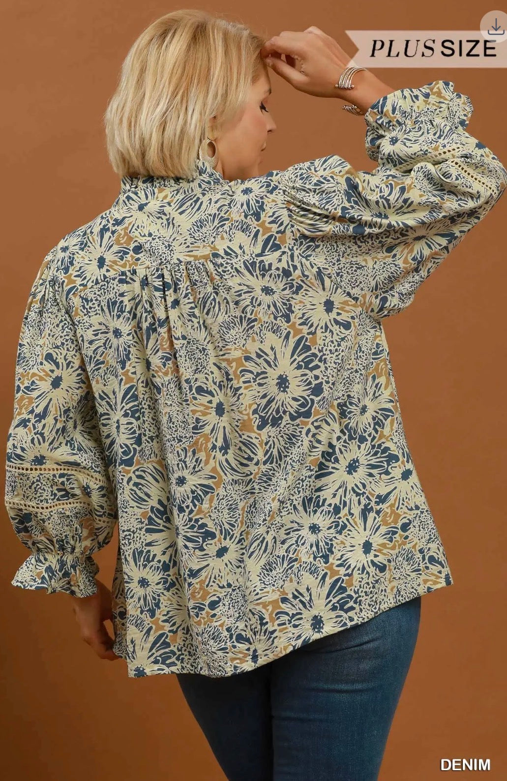 Floral Print Lace Trim Button Front Blouse