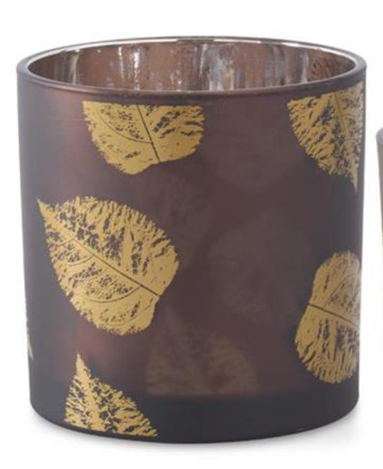 Brown mirrored interior votive w gold birch