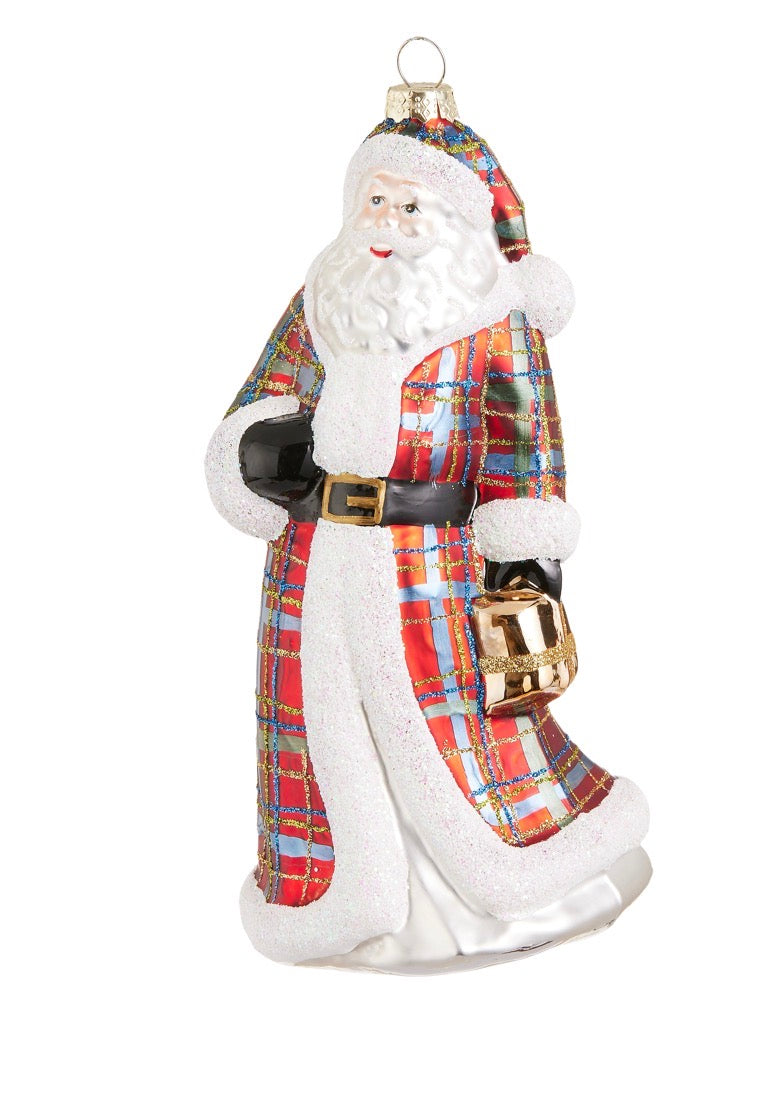 7.5" Plaid Santa Ornament