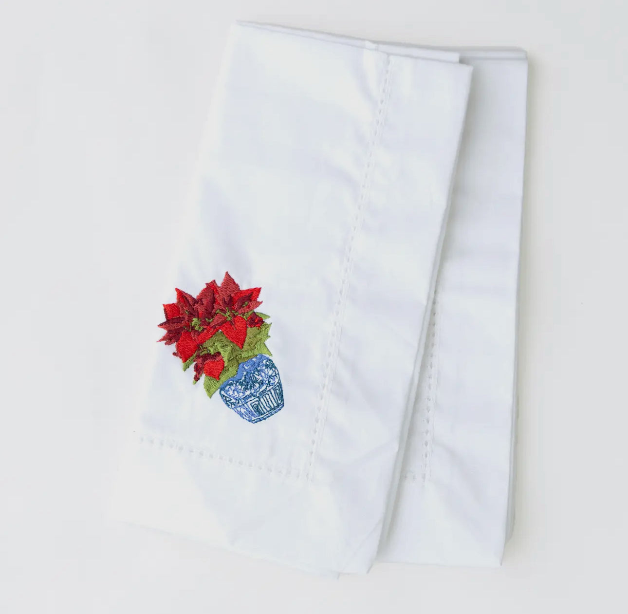 Embroidered poinsettia napkins