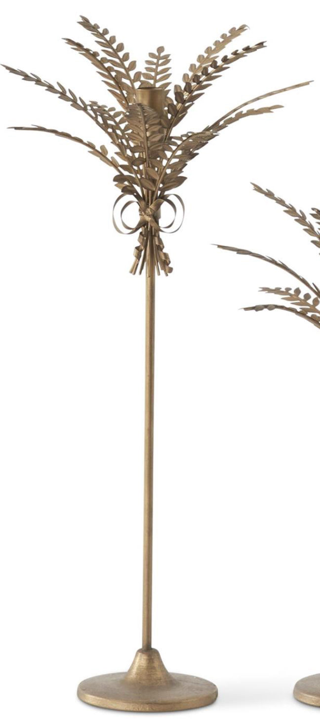 Antique Gold Metal Wheat Taper Candleholders