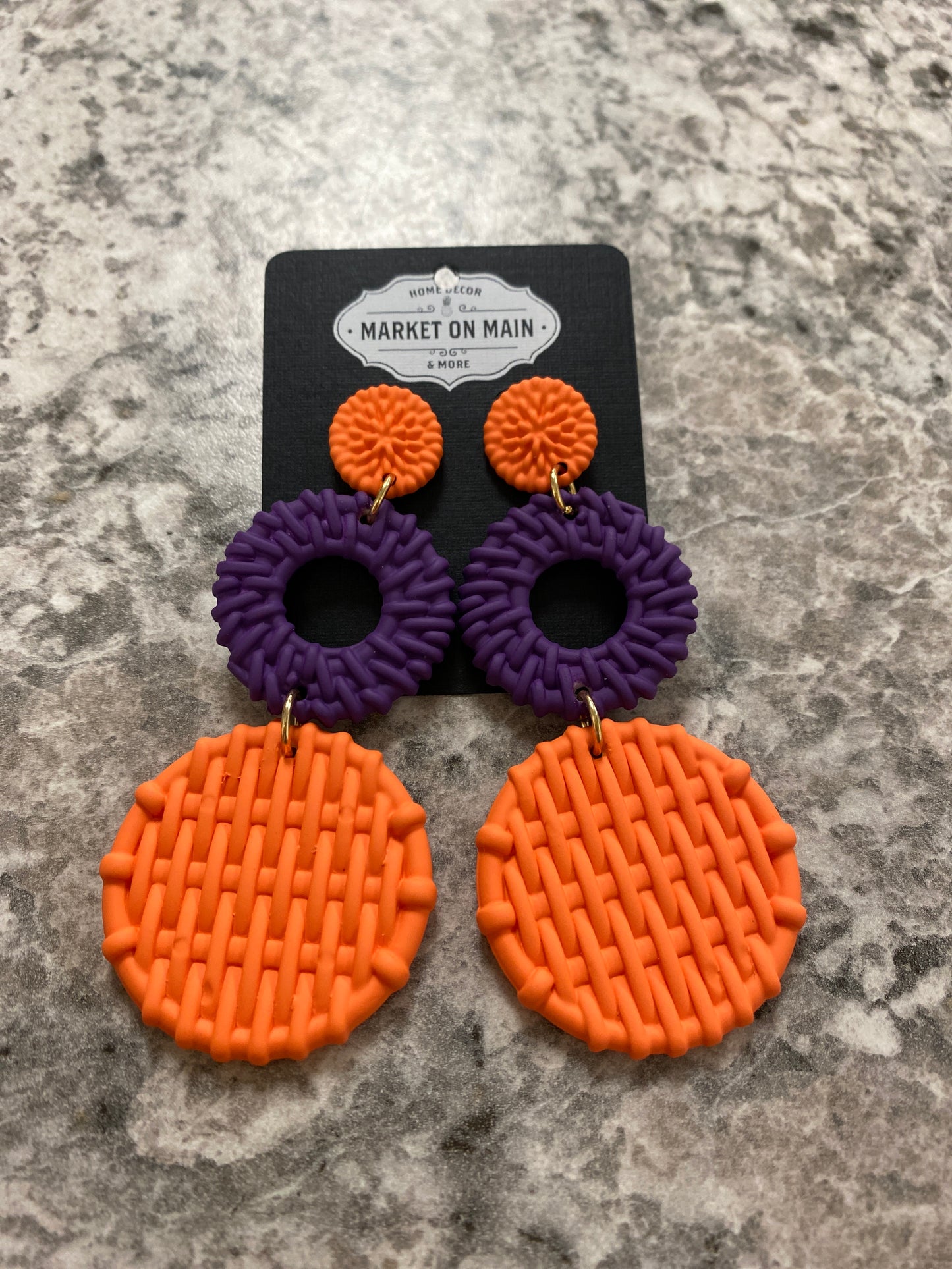 Purple Orange Dangle Earrings