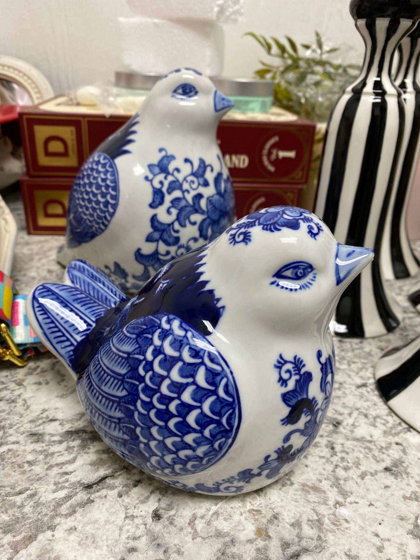 Blue & White Porcelain Floral Pattern Wing Detail Sitting B