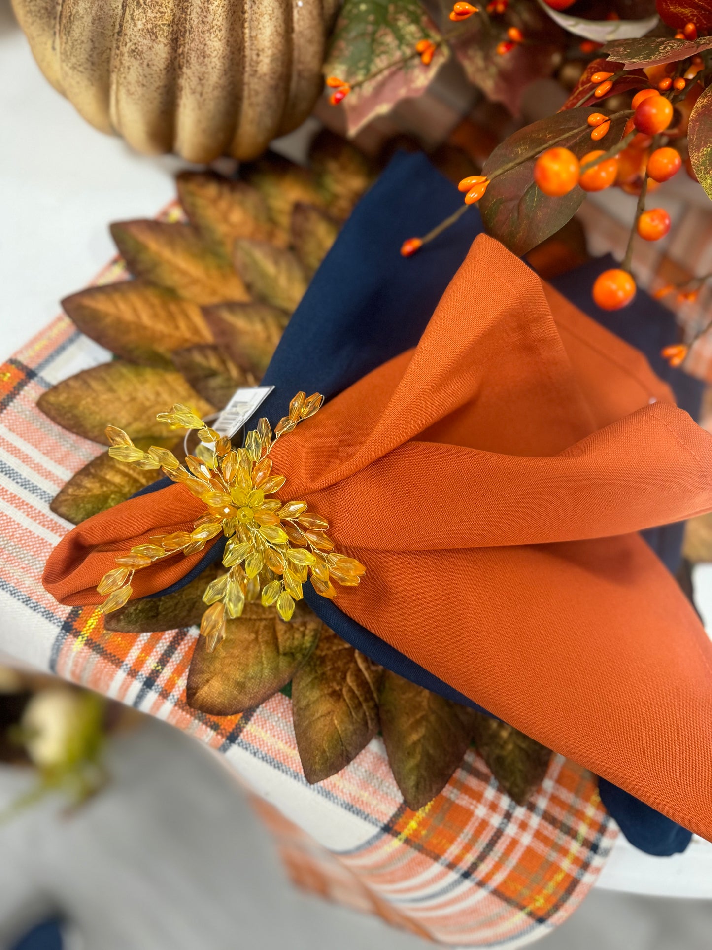 Beaded fall flower napkin ring