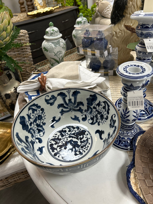 Blue and white lotus flower bowl