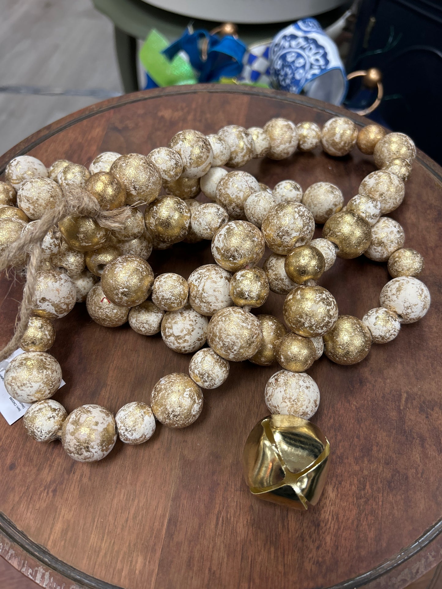 72" Gold Wood Bead Garland with Bell