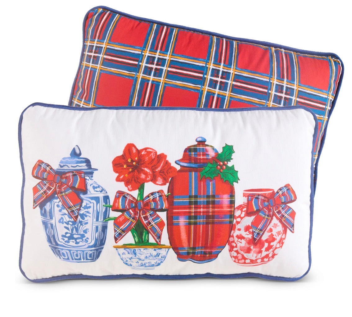 20" Dressed In Plaid Chinoiserie Lumbar Pillow