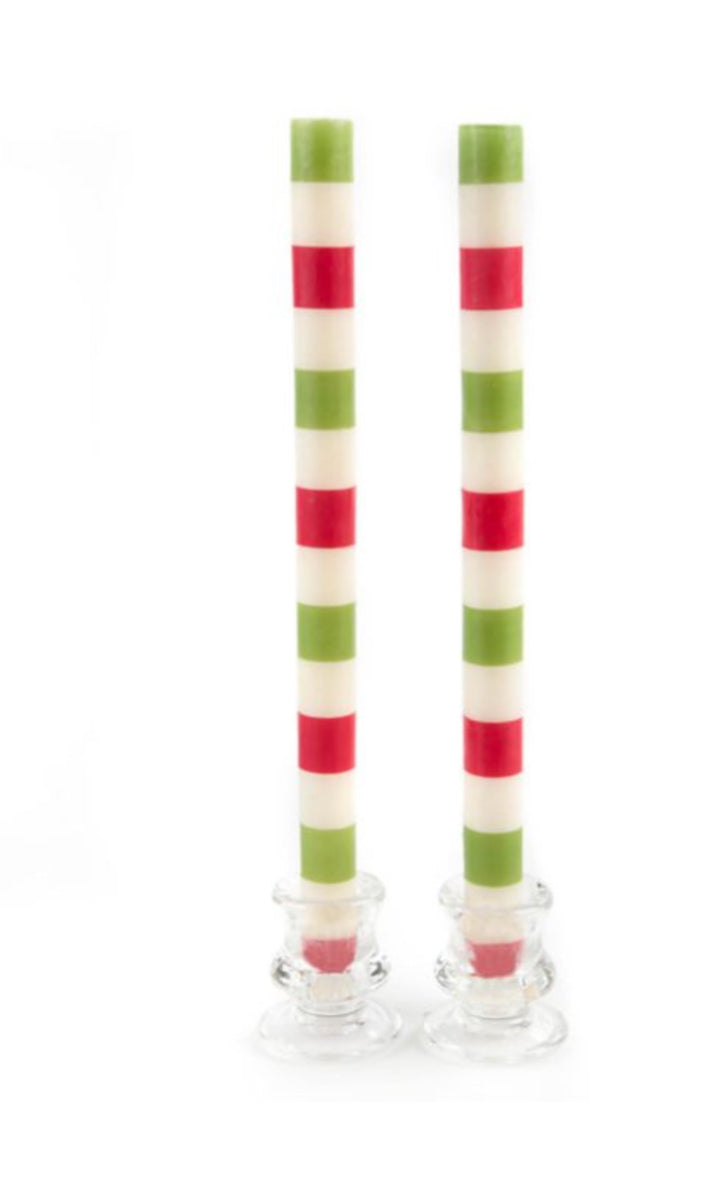 multi bands red & green dinner candles, set of 2