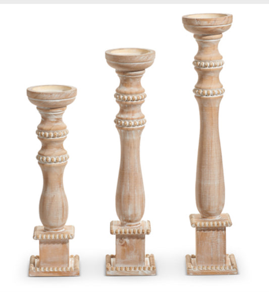 White Washed Wooden Candlesticks