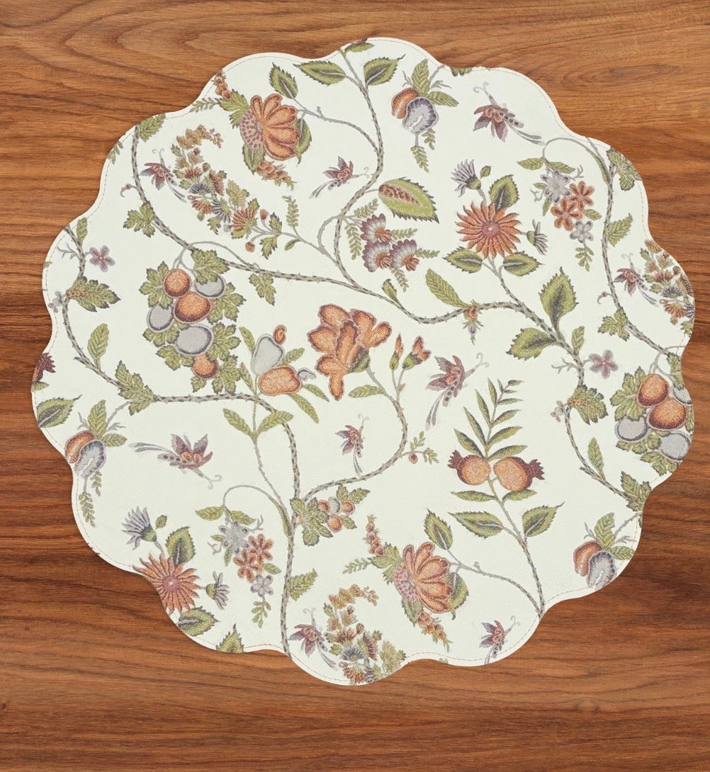 VIDA Autumn and Branches Reversible Round Placemats Set of 4 Persimmon & Green