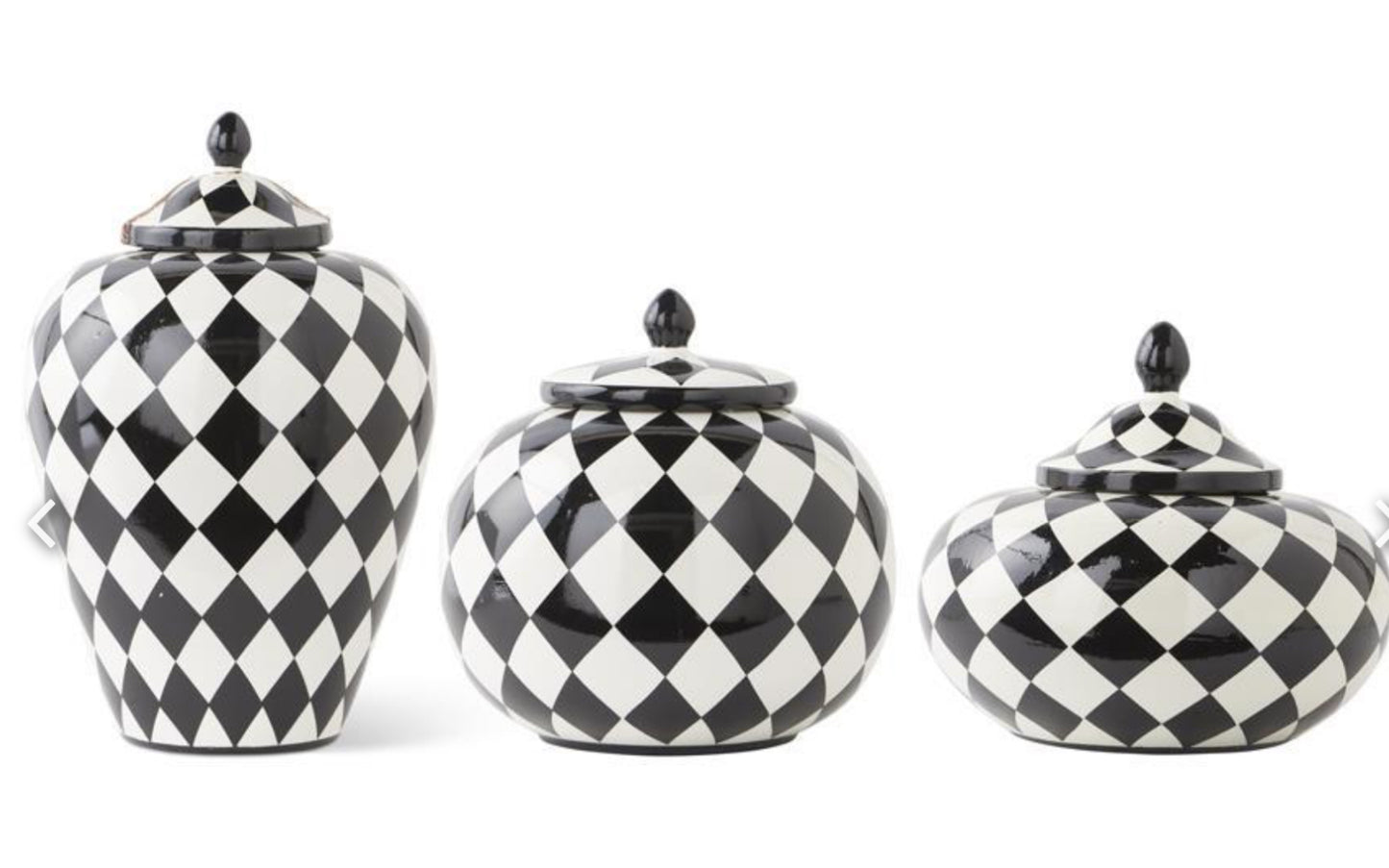 Black&white ceramic harlequin containers