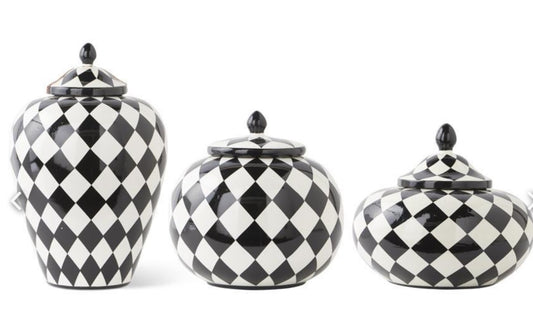 Black&white ceramic harlequin containers